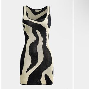 Elegant Black and Cream Patterned Mini Dress